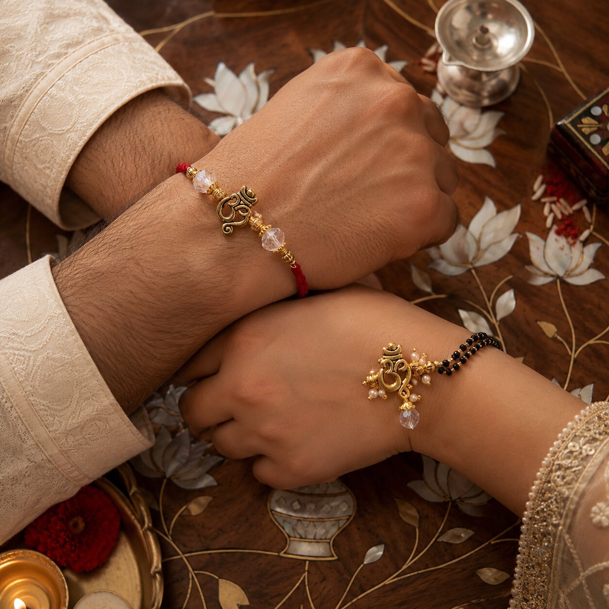 Ganesh Bhaiya Bhabhi Rakhi Set with Beads | Designer Rakhi Combo