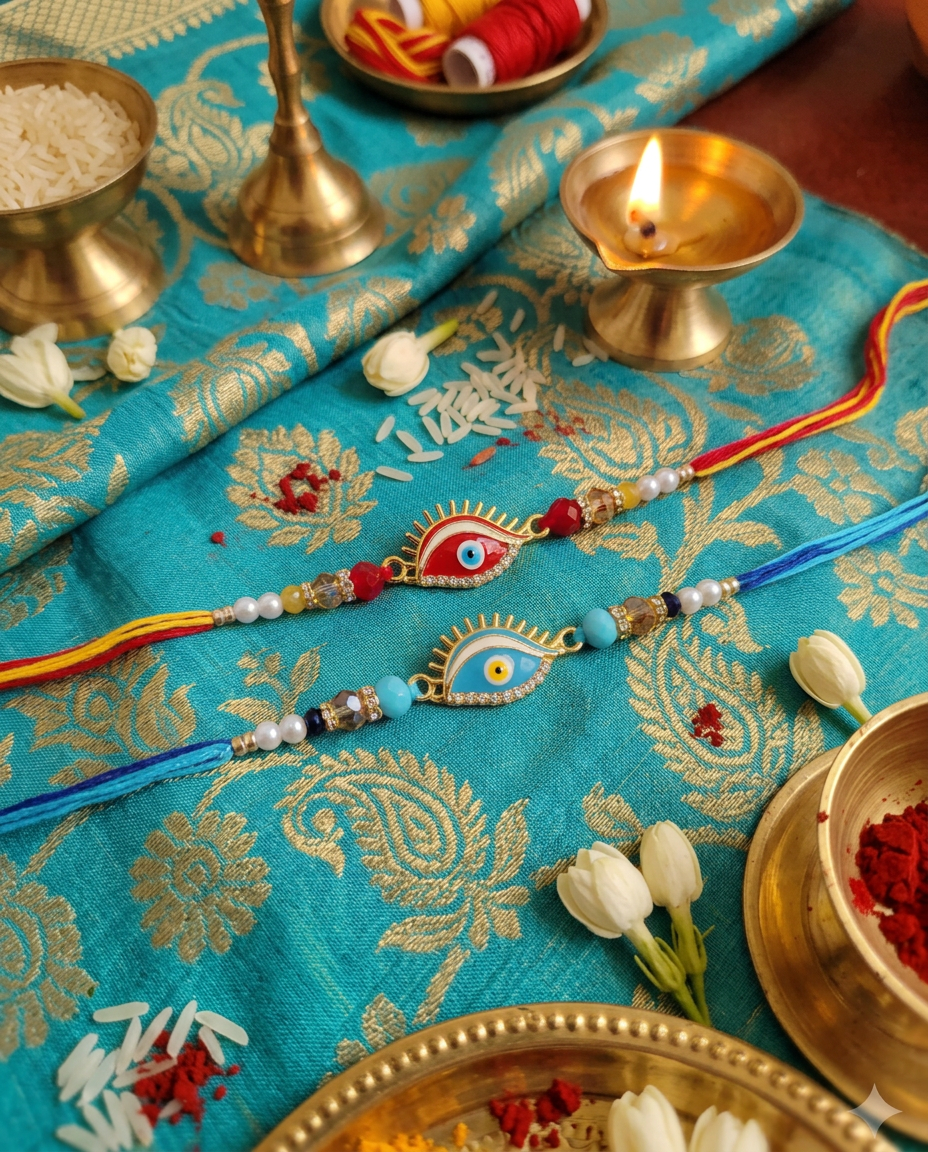 Set of 2 Evil Eye Rakhi for Brother | Premium Designer Nazar Rakhi Combo with Beads | Handmade Raksha Bandhan Rakhi