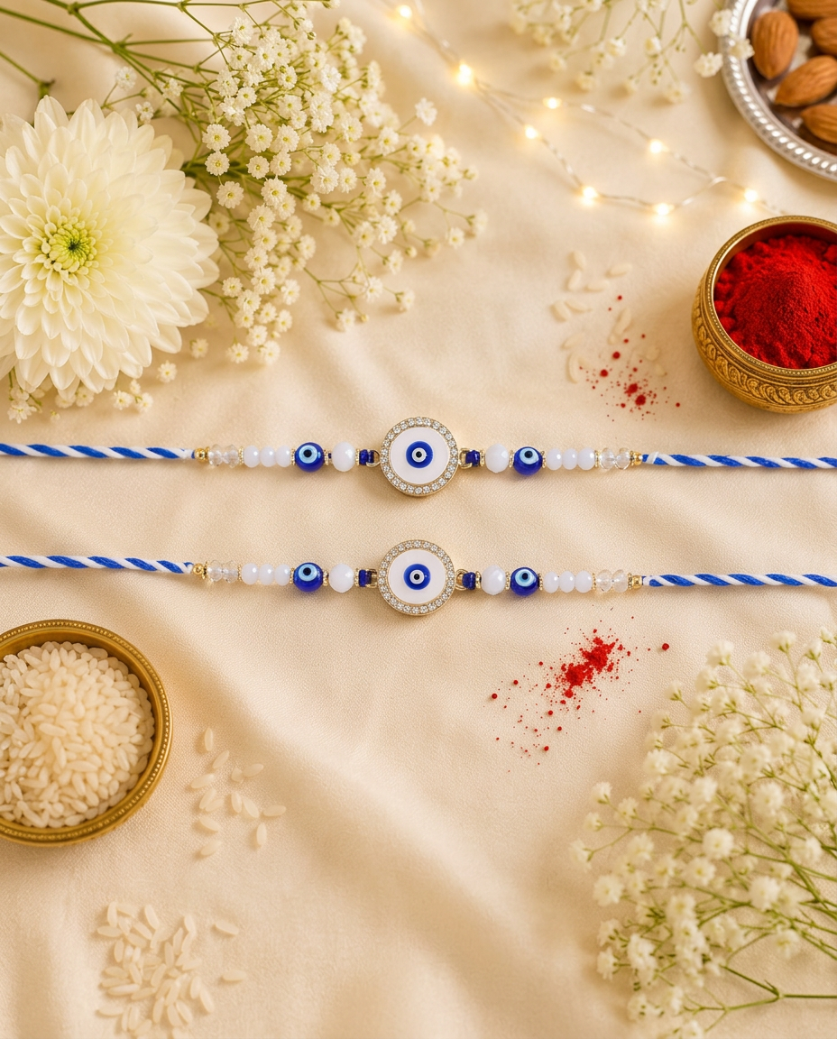 Premium Evil Eye Rakhi Set for Brother – Handmade Blue Nazar Rakhi Combo | Pack of 2