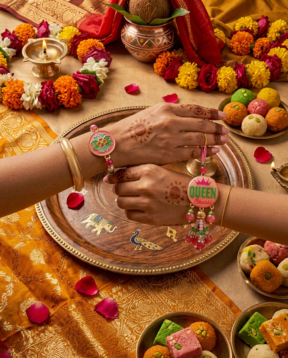 Premium Bhiaya Bhabhi Rakhi Set with Floral Designer Rakhi | Handmade Raksha Bandhan Rakhi for Brother & Sister-in-Law