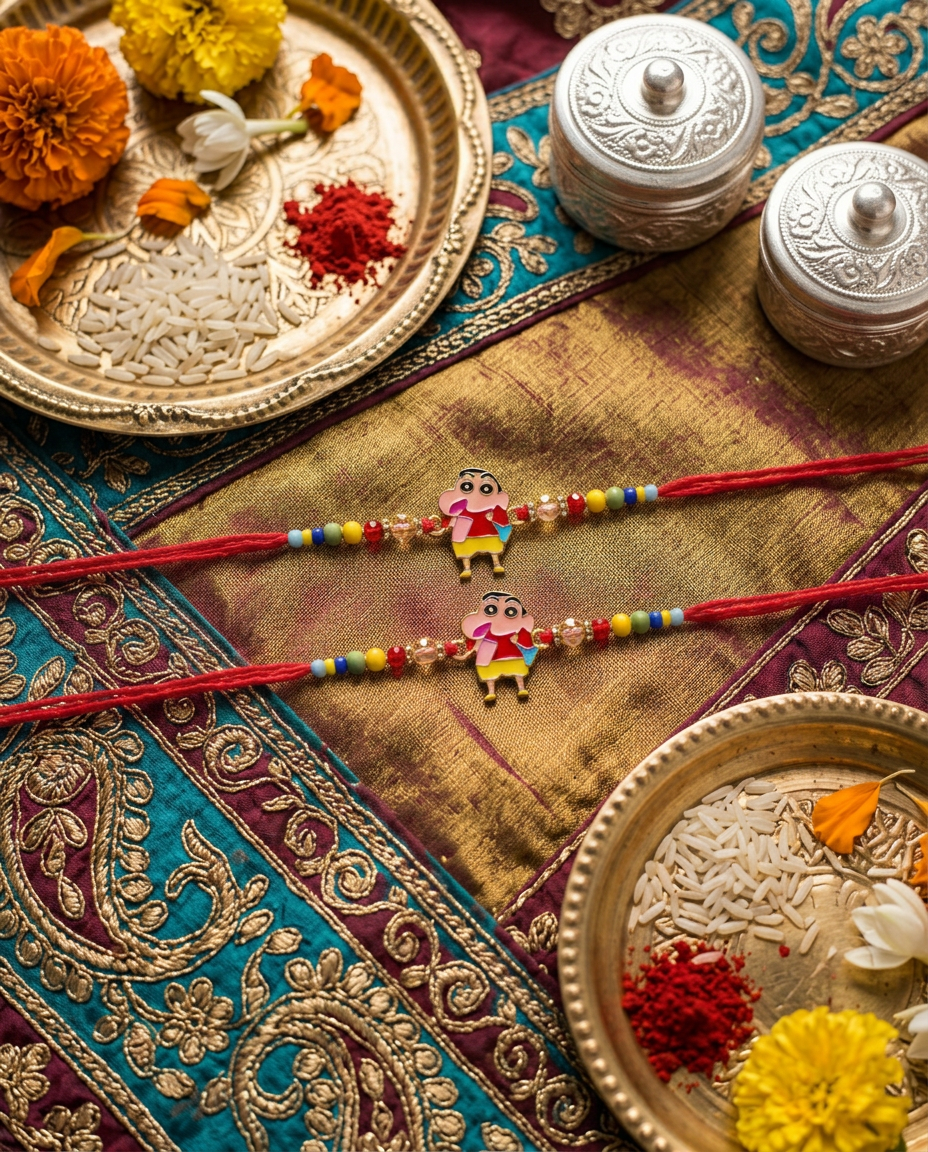Kids Cartoon Rakhi for Brother – Cute Shin Chan Designer Rakhi with Colorful Beads | Premium Handmade Raksha Bandhan Rakhi for Boys