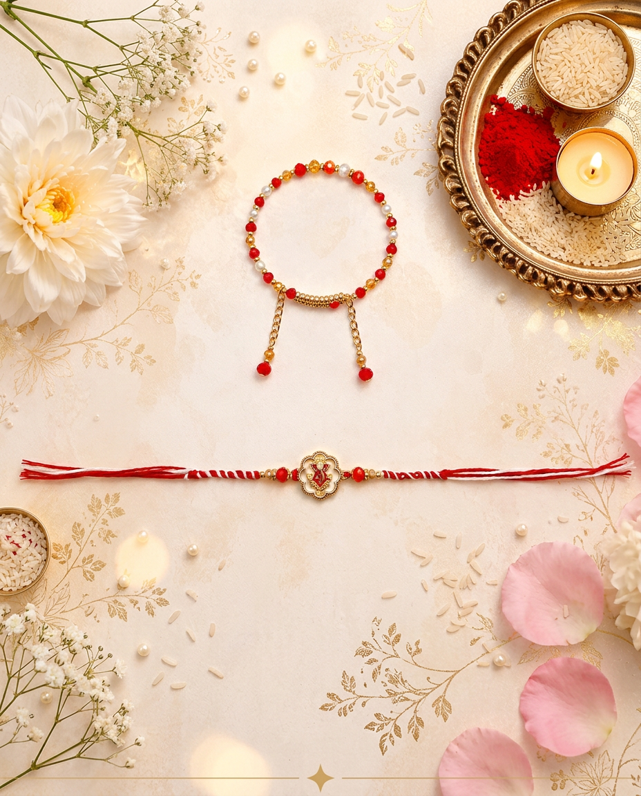 Premium Ganesh Rakhi Set with Lumba | Designer Bhai Bhabhi Rakhi | Handmade Beaded Rakhi for Raksha Bandhan