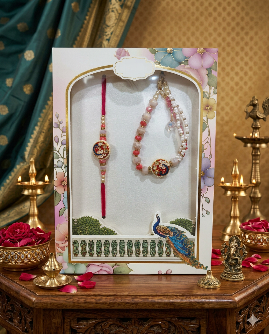 Designer Bhai Bhabhi Rakhi Set with Lumba Rakhi | Premium Handmade Raksha Bandhan Rakhi Set