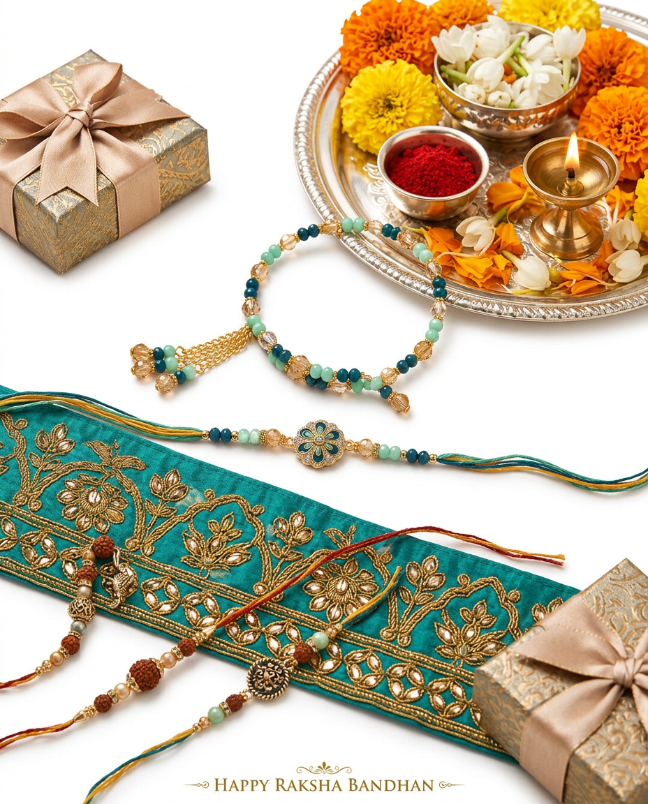 Designer Blue Floral Rakhi with Beaded Bracelet for Brother | Premium Handmade Raksha Bandhan Rakhi Gift