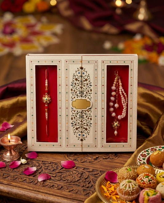 Evil Eye Bhai Bhabhi Rakhi Set with Lotus Keychain | Premium Raksha Bandhan Gift Combo