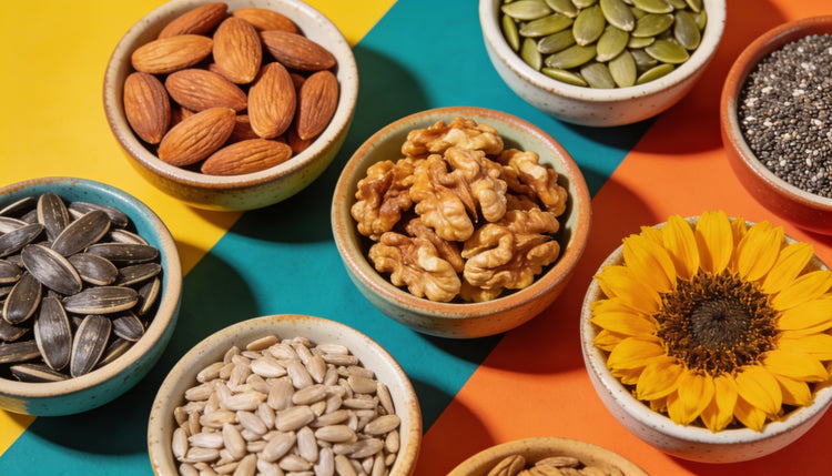 Colorful nuts and seeds banner