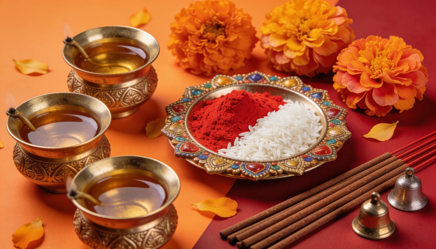 Colorful pooja essentials banner