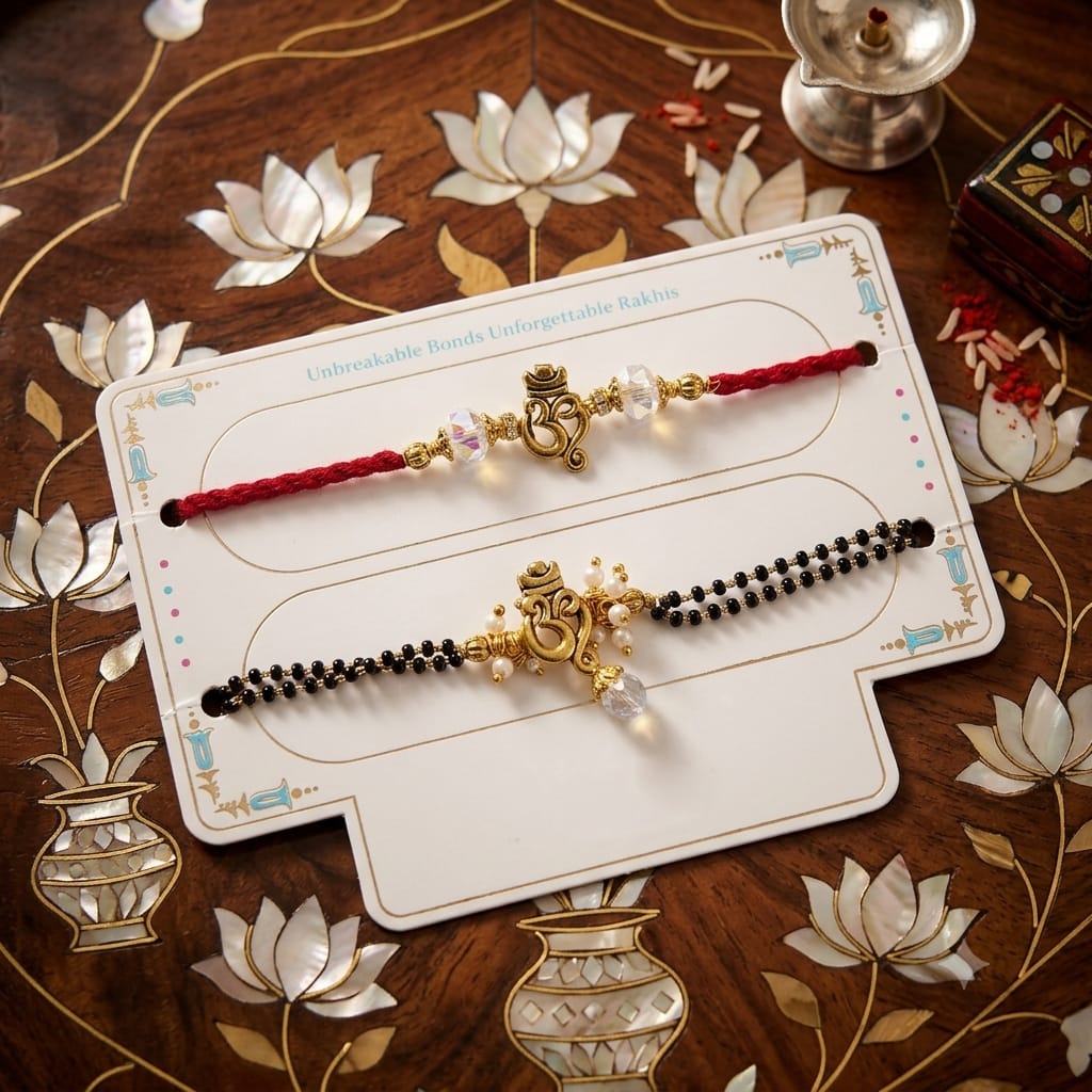 Ganesh Bhaiya Bhabhi Rakhi Set with Beads | Designer Rakhi Combo