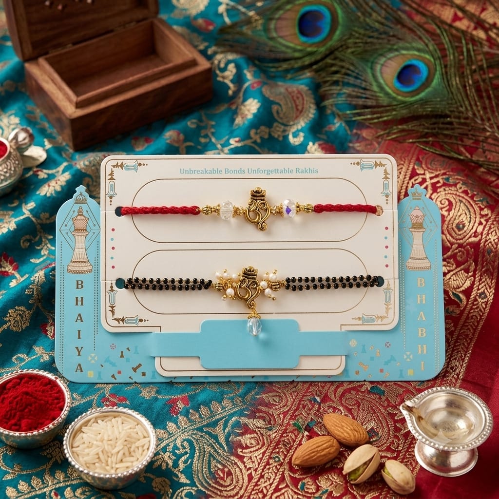 Ganesh Bhaiya Bhabhi Rakhi Set with Beads | Designer Rakhi Combo