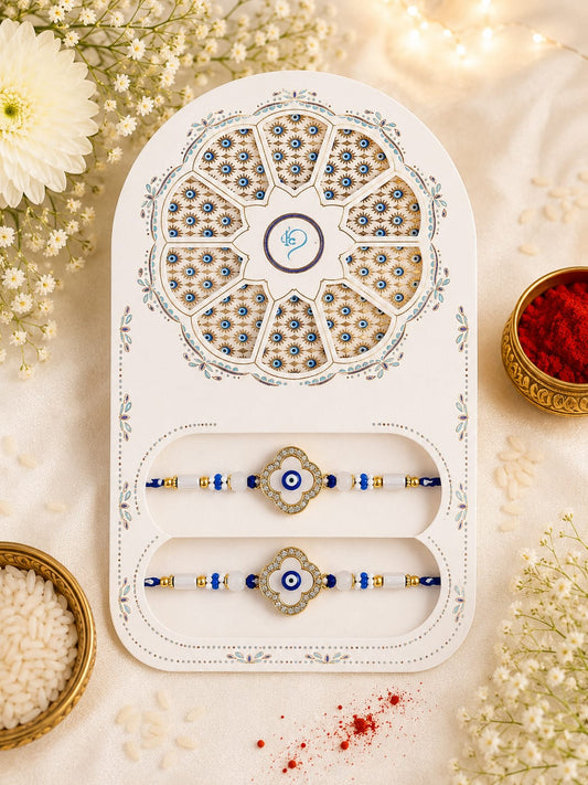 Koogly Designer Blue Evil Eye Rakhi Set of 2 with Pearl & Bead Design For Brothers