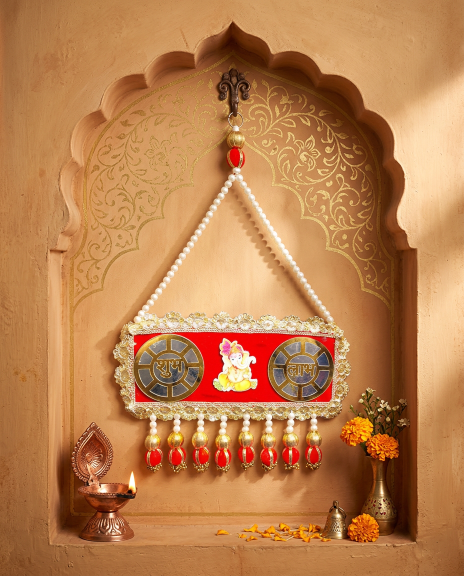 Shubh Labh Ganesh Door Hanging Wall Decor | Handmade Pearl Toran for Home Entrance | Vastu & Diwali Decoration
