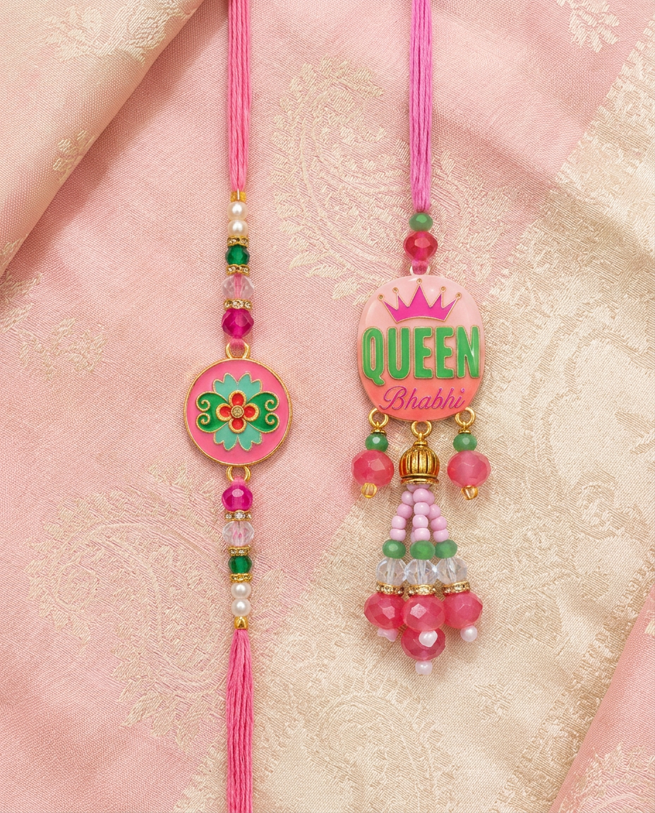 Premium Bhiaya Bhabhi Rakhi Set with Floral Designer Rakhi | Handmade Raksha Bandhan Rakhi for Brother & Sister-in-Law