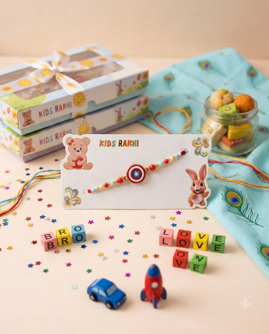 Captain America Kids Rakhi for Boys | Superhero Shield Designer Rakhi | Cute Beaded Raksha Bandhan Rakhi for Kids