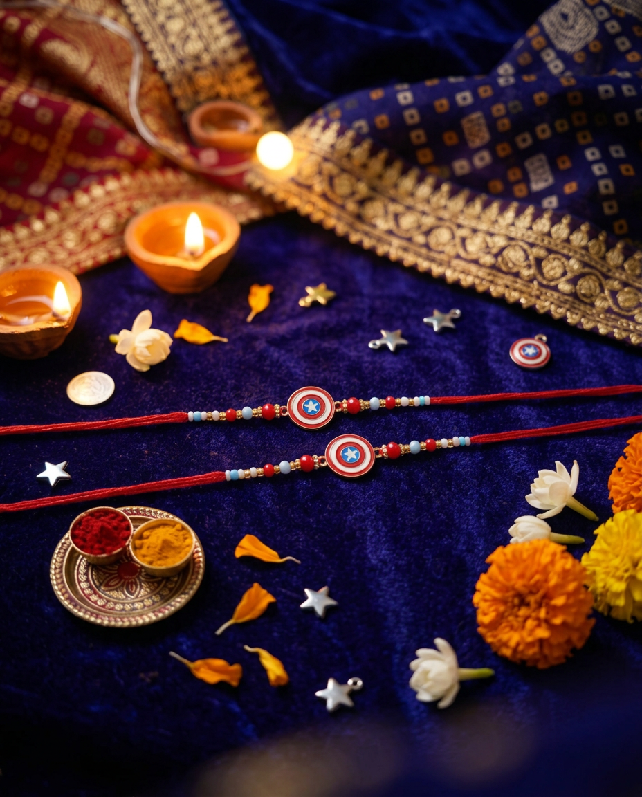 Captain America Kids Rakhi for Boys | Superhero Shield Designer Rakhi | Cute Beaded Raksha Bandhan Rakhi for Kids