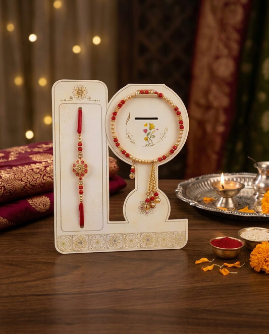 Premium Red & Gold Beaded Rakhi for Bhai and Bhabhi