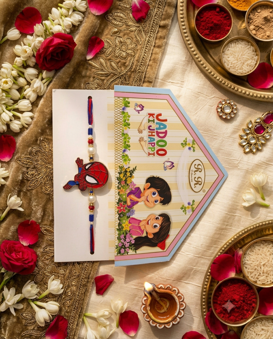 Spider-Man Kids Rakhi for Brother | Superhero Cartoon Rakhi with Beads | Handmade Designer Raksha Bandhan Rakhi for Boys