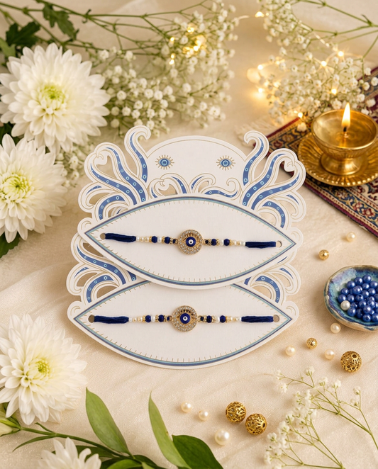 Blue Evil Eye Rakhi for Brother with Premium Designer Rakhi Card | Nazar Protection Rakhi | Traditional Raksha Bandhan Gift
