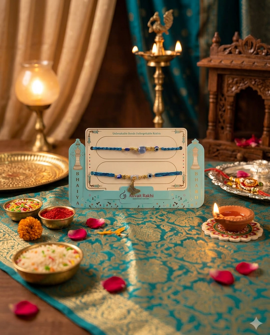 Bhaiya Bhabhi Evil Eye Rakhi Set with Butterfly Charm | Handmade Designer Rakhi for Brother & Sister-in-Law | Premium Rakshabandhan Gift