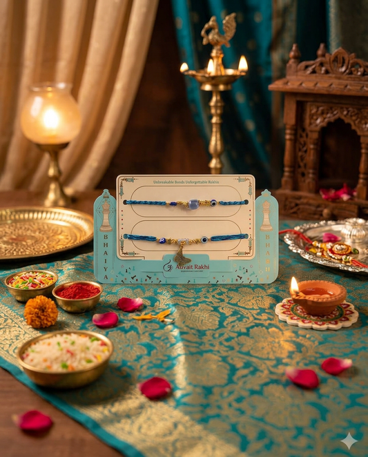 Bhaiya Bhabhi Evil Eye Rakhi Set with Butterfly Charm | Handmade Designer Rakhi for Brother & Sister-in-Law | Premium Rakshabandhan Gift