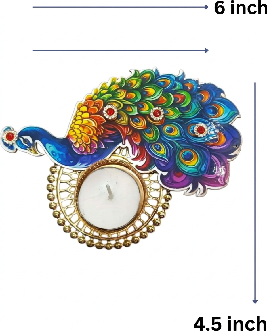 Peacock Tealight Candle Holder Set for Diwali Decoration | Handmade Peacock Diya Stand for Home Décor & Festive Gifting| Pack Of 4