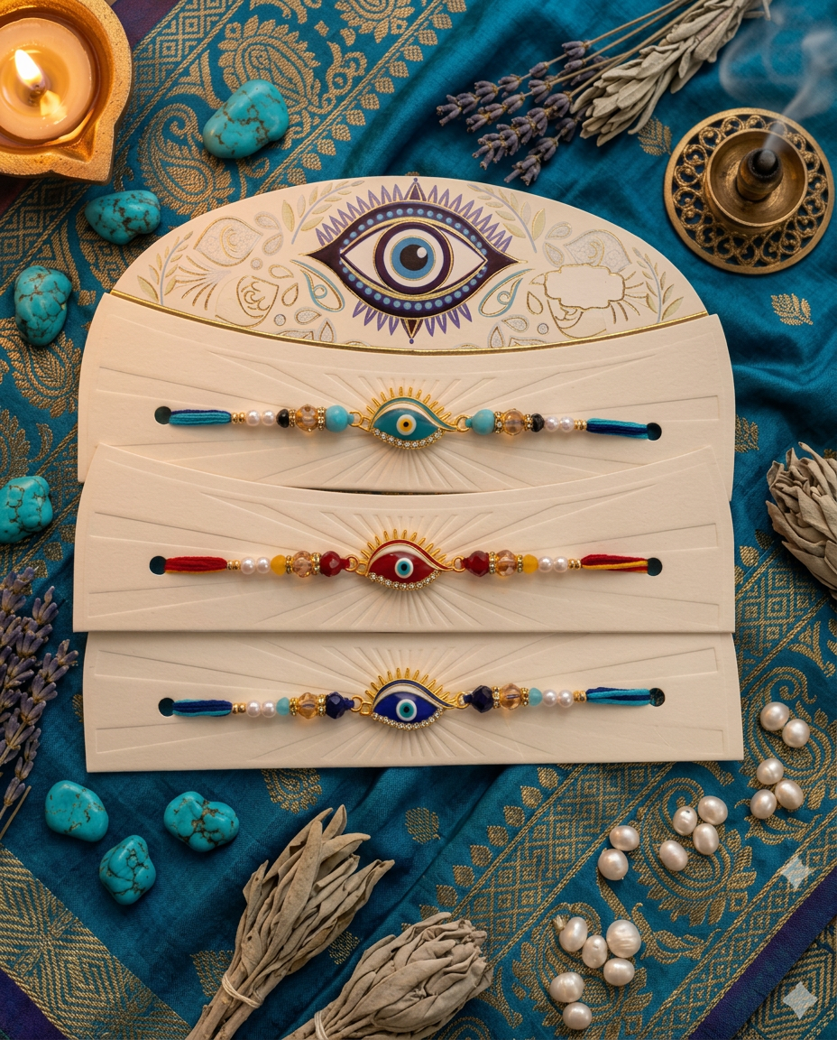 Set of 2 Evil Eye Rakhi for Brother | Premium Designer Nazar Rakhi Combo with Beads | Handmade Raksha Bandhan Rakhi