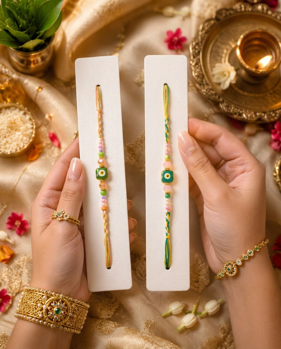 Set of 2 Evil Eye Rakhi for Brother | Handmade Beaded Raksha Bandhan Rakhi | Nazar Protection Thread | Designer Rakhi Gift