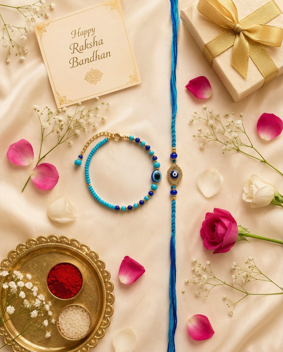 Premium Evil Eye Rakhi Set with Adjustable Bracelet | Designer Raksha Bandhan Gift for Brother