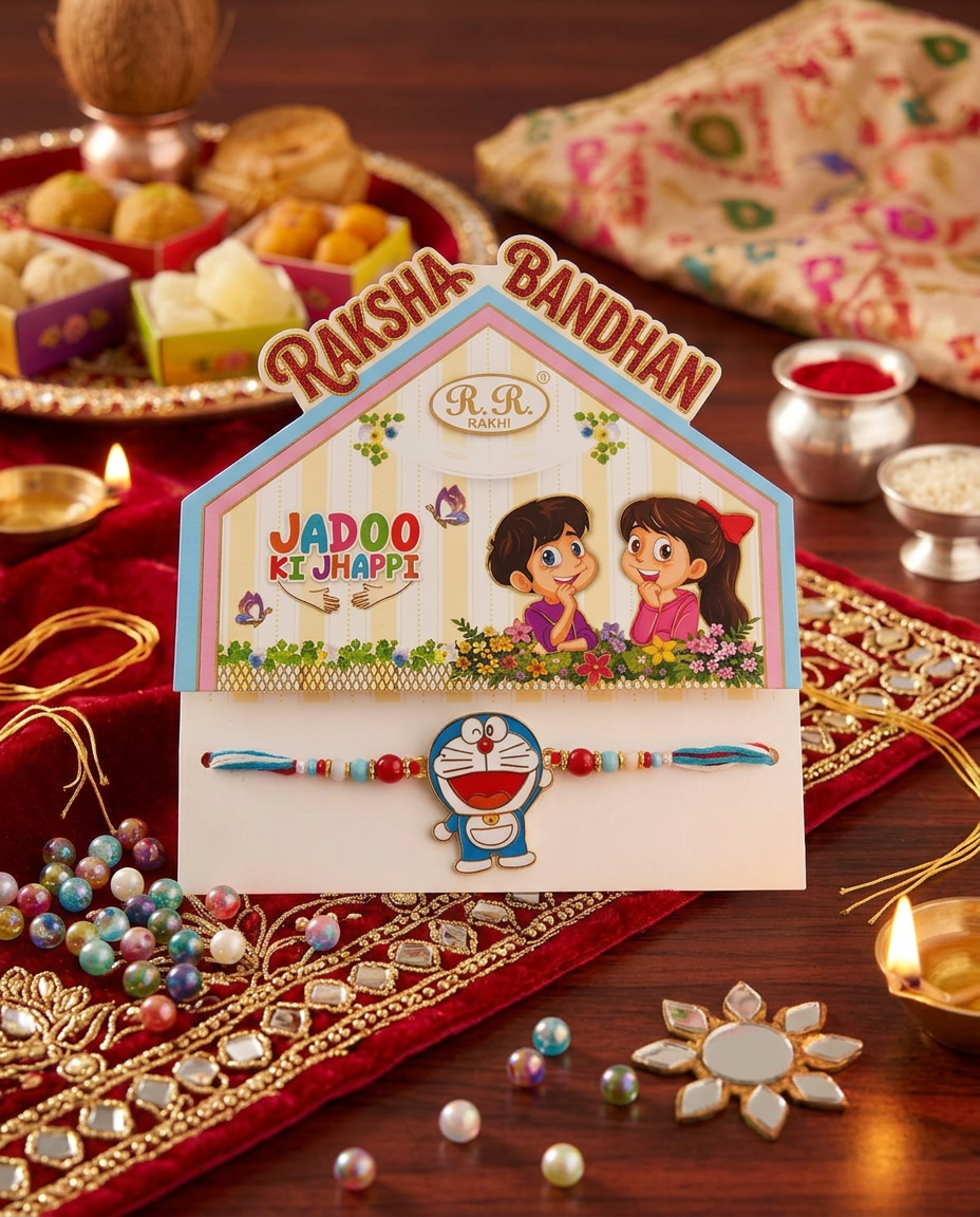 Doraemon Kids Rakhi for Brother | Cute Cartoon Rakhi with Beads | Handmade Designer Rakhi for Boys | Raksha Bandhan Rakhi