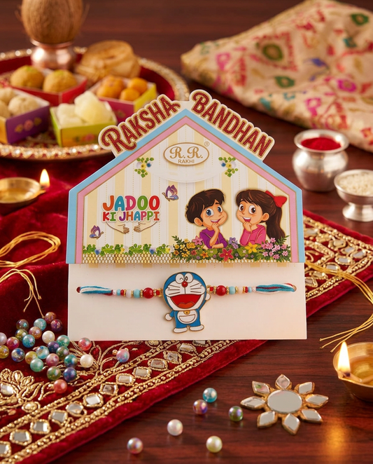 Doraemon Kids Rakhi for Brother | Cute Cartoon Rakhi with Beads | Handmade Designer Rakhi for Boys | Raksha Bandhan Rakhi