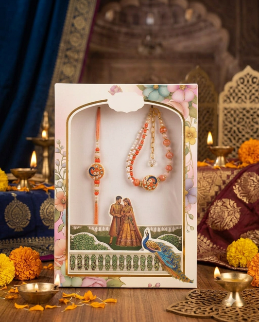 Designer Bhai Bhabhi Rakhi Set with Lumba Rakhi | Premium Handmade Raksha Bandhan Rakhi Set