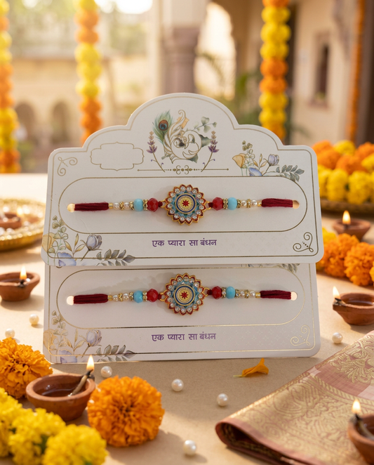 Premium Designer Peacock Rakhi for Brother with Kundan & Beads | Handmade Raksha Bandhan Rakhi Set of 2