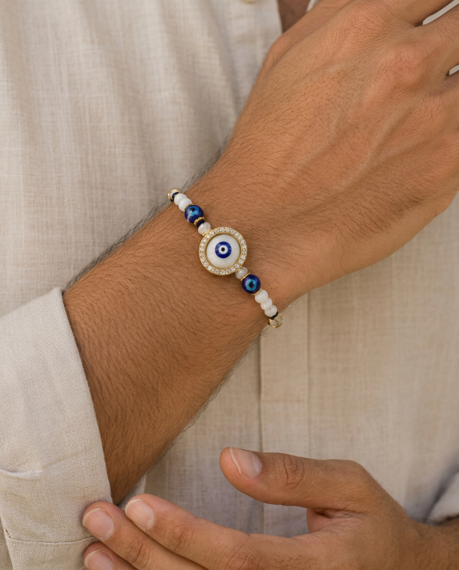 Premium Evil Eye Rakhi Set for Brother – Handmade Blue Nazar Rakhi Combo | Pack of 2