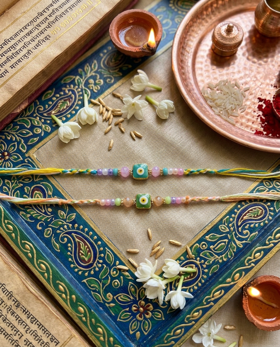 Set of 2 Evil Eye Rakhi for Brother | Handmade Beaded Raksha Bandhan Rakhi | Nazar Protection Thread | Designer Rakhi Gift
