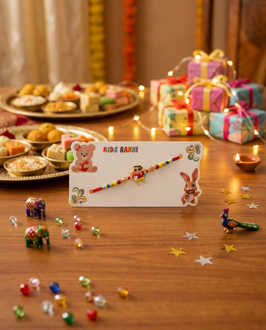 Kids Cartoon Rakhi for Brother – Cute Shin Chan Designer Rakhi with Colorful Beads | Premium Handmade Raksha Bandhan Rakhi for Boys