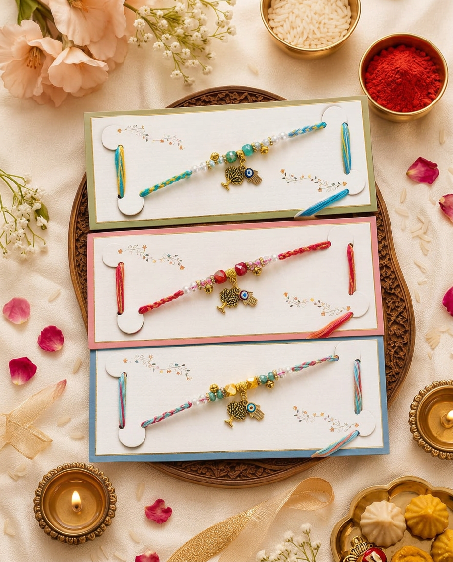 Set of 2 Evil Eye Tree Rakhi for Brother | Handmade Designer Rakhi with Pearl Beads |