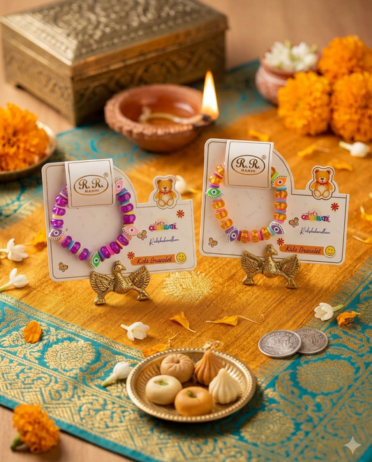 Kids Evil Eye Beaded Bracelet Set for Raksha Bandhan | Colorful Designer Rakhi Bracelet for Boys & Girls | Return Gift & Festive Gift