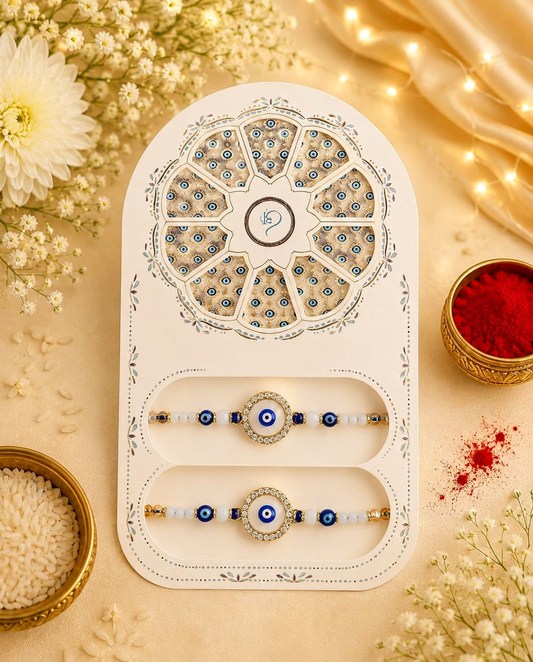 Premium Evil Eye Rakhi Set for Brother – Handmade Blue Nazar Rakhi Combo | Pack of 2