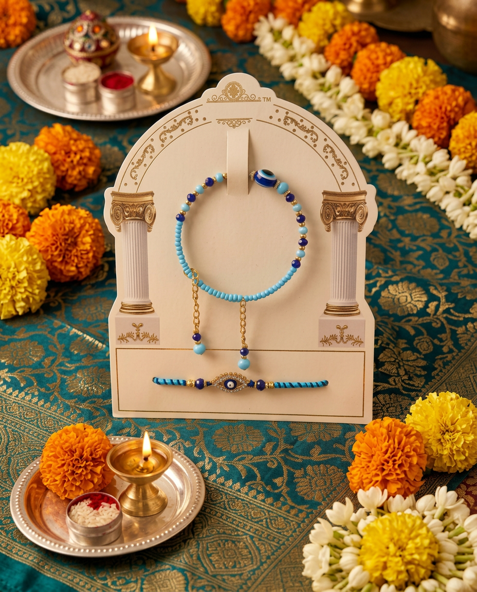 Premium Evil Eye Rakhi Set with Adjustable Bracelet | Designer Raksha Bandhan Gift for Brother