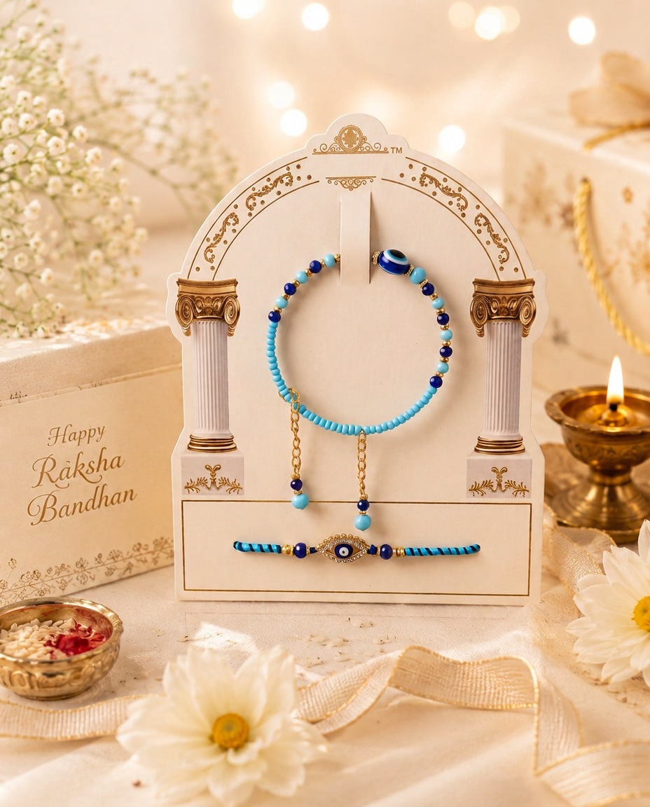 Premium Evil Eye Rakhi Set with Adjustable Bracelet | Designer Raksha Bandhan Gift for Brother