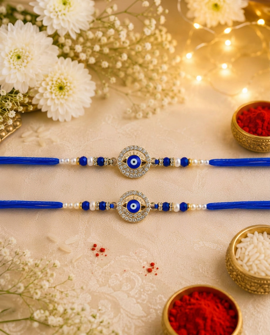 Blue Evil Eye Rakhi for Brother with Premium Designer Rakhi Card | Nazar Protection Rakhi | Traditional Raksha Bandhan Gift