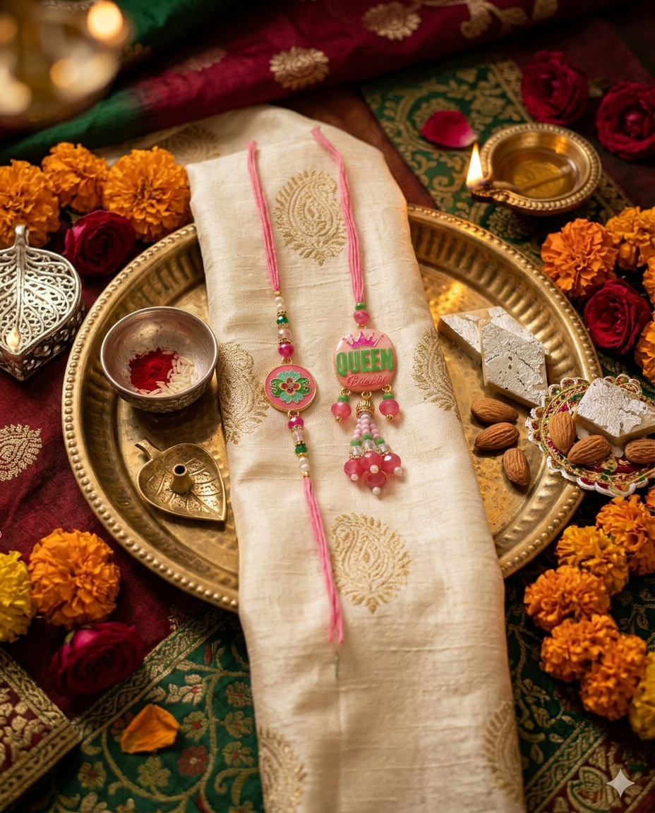 Premium Bhiaya Bhabhi Rakhi Set with Floral Designer Rakhi | Handmade Raksha Bandhan Rakhi for Brother & Sister-in-Law