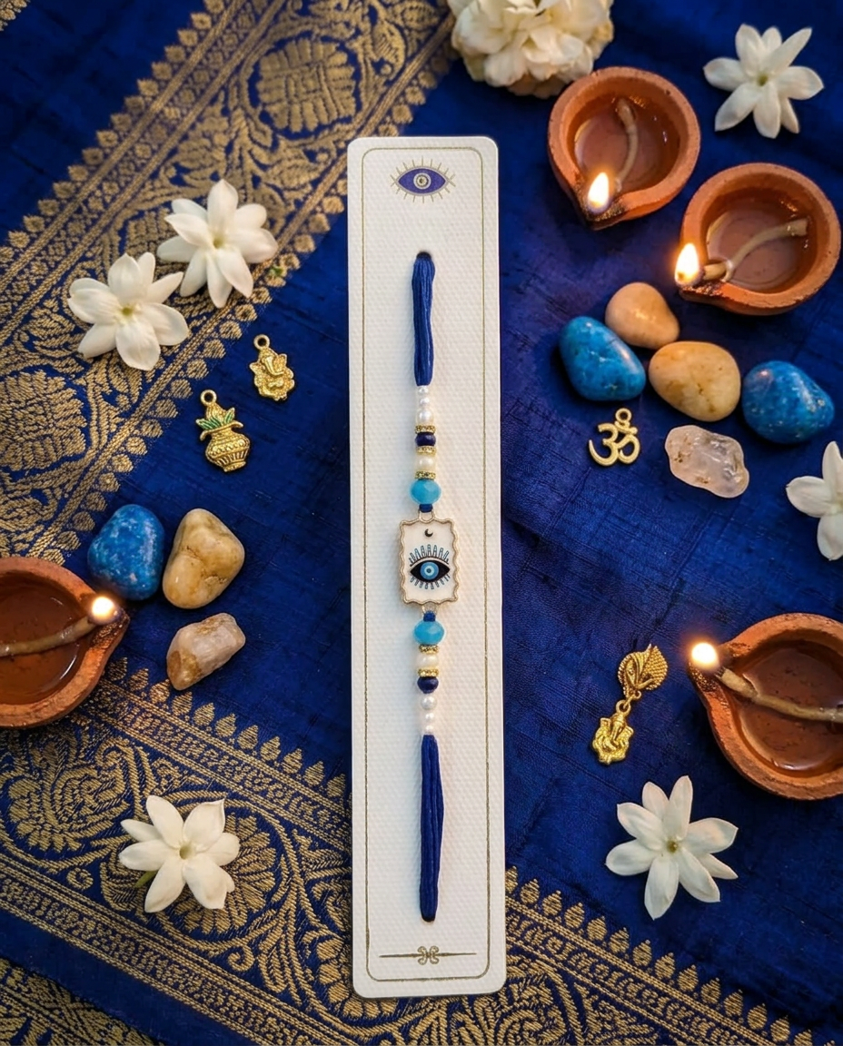Set of 2 Evil Eye Rakhi for Brother | Blue Beaded Handmade Designer Rakhi Combo | Premium Raksha Bandhan Rakhi
