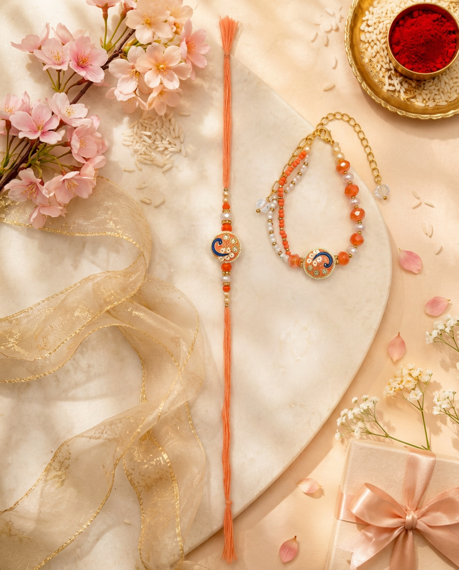 Designer Bhai Bhabhi Rakhi Set with Lumba Rakhi | Premium Handmade Raksha Bandhan Rakhi Set