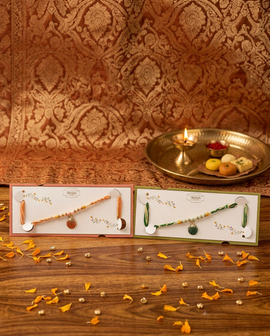 Set of 2 Handmade Shell Charm Rakhi for Brother | Premium Beaded Designer Rakhi |