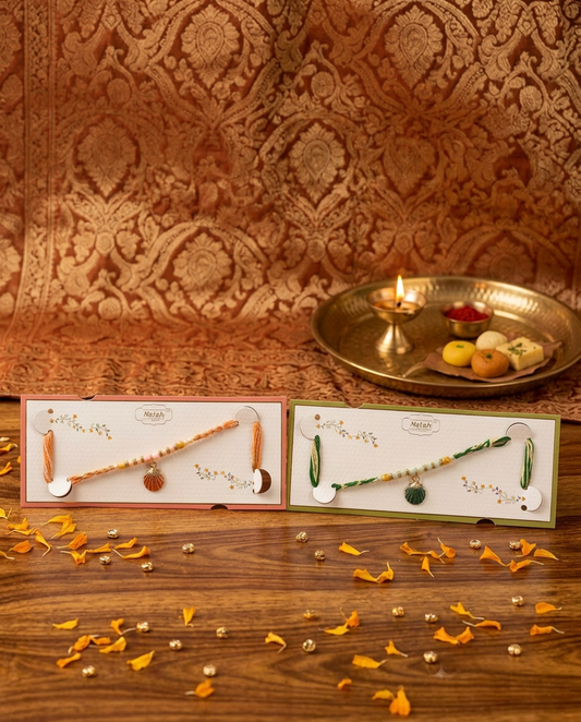 Set of 2 Handmade Shell Charm Rakhi for Brother | Premium Beaded Designer Rakhi |