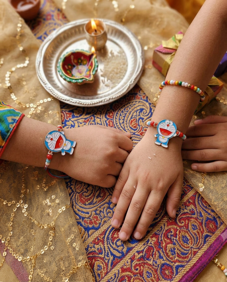 Doraemon Kids Rakhi for Brother | Cute Cartoon Rakhi with Beads | Handmade Designer Rakhi for Boys | Raksha Bandhan Rakhi