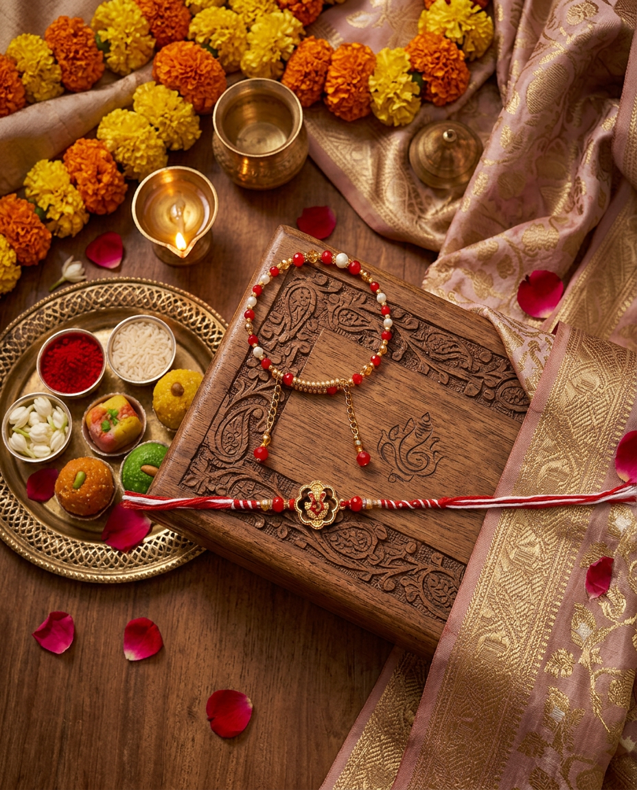 Premium Ganesh Rakhi Set with Lumba | Designer Bhai Bhabhi Rakhi | Handmade Beaded Rakhi for Raksha Bandhan