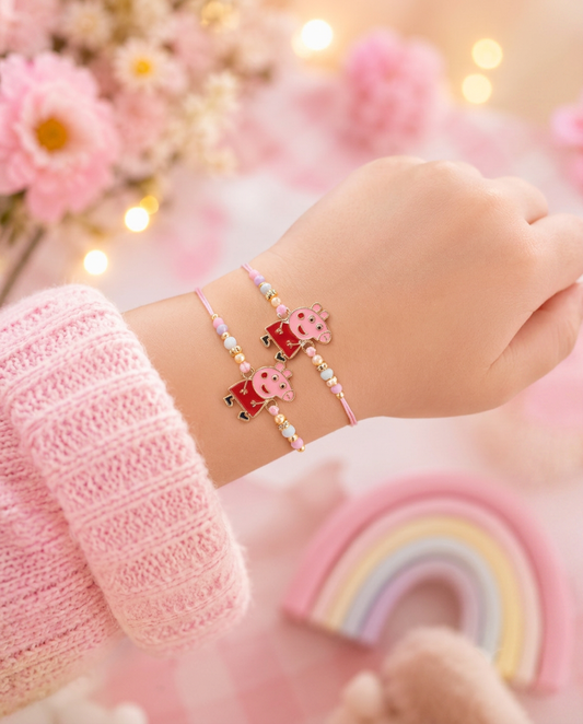 Peppa Pig Kids Rakhi for Brother | Cute Cartoon Rakhi with Pink Beads | Handmade Designer Rakhi for Boys | Paras Kids Rakhi