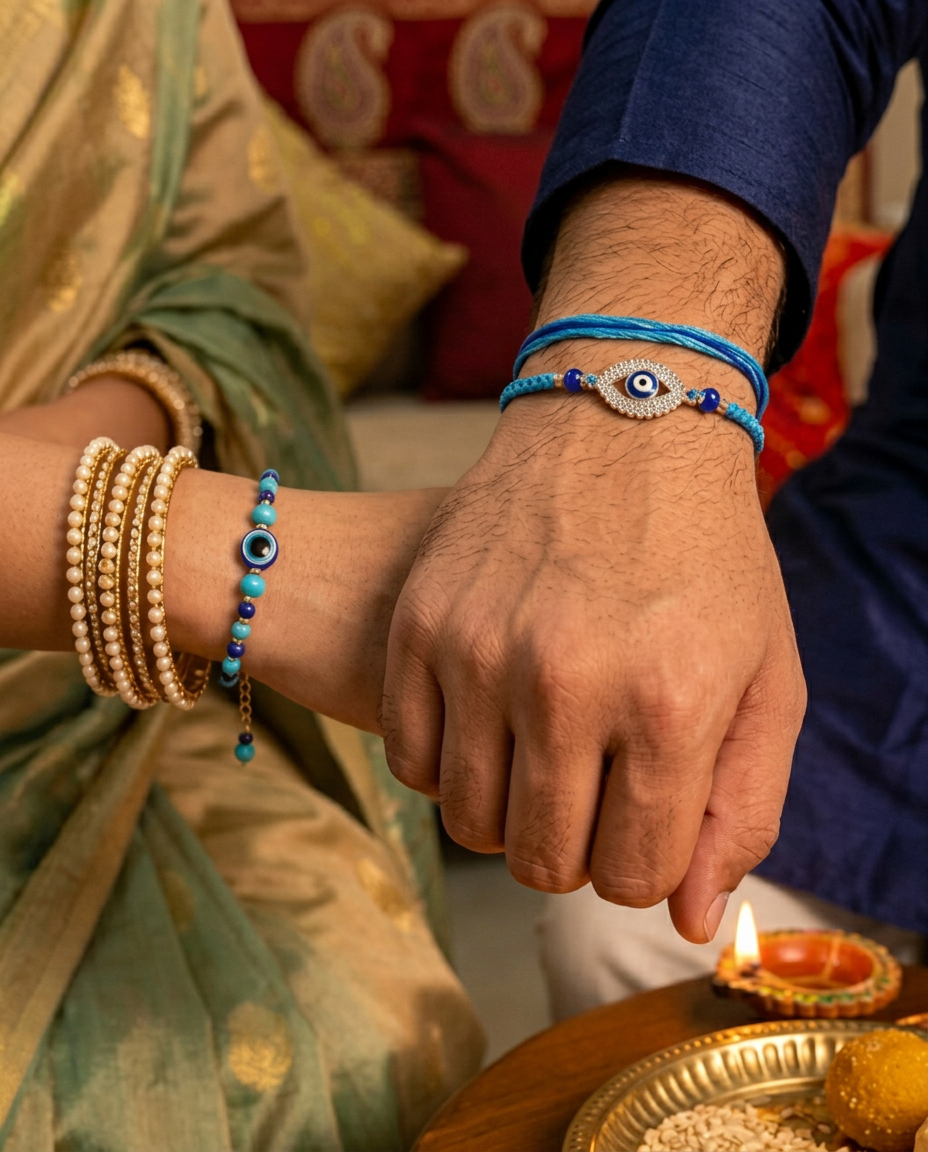 Premium Evil Eye Rakhi Set with Adjustable Bracelet | Designer Raksha Bandhan Gift for Brother