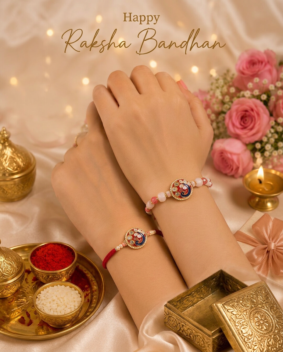 Designer Bhai Bhabhi Rakhi Set with Lumba Rakhi | Premium Handmade Raksha Bandhan Rakhi Set